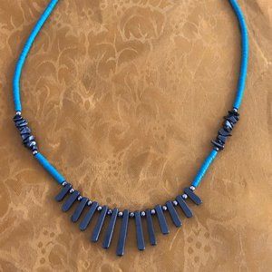 Unisex Turquoise & Geometric Onyx Beaded Necklace